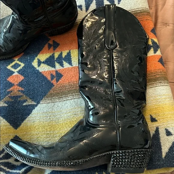 Old Gringo Black Patent Leather Studded Crystal Boots - Picture 2 of 9